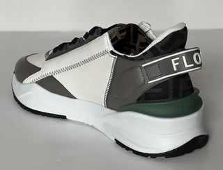 Fendi Flow Leather/Fabric Sneakers Gray/Green 8 US (7 Fendi) 7E1392 NIB $995