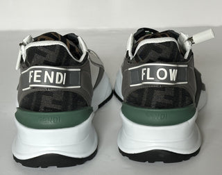 Fendi Flow Leather/Fabric Sneakers Gray/Green 8 US (7 Fendi) 7E1392 NIB $995