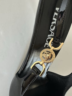 Versace Sling Back Patent Leather Shoe Black 9.5 US (39.5) 1012579 IT NIB $875