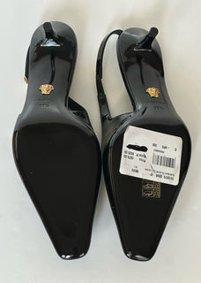 Versace Sling Back Patent Leather Shoe Black 9.5 US (39.5) 1012579 IT NIB $875