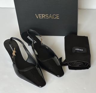 Versace Sling Back Patent Leather Shoe Black 9.5 US (39.5) 1012579 IT NIB $875