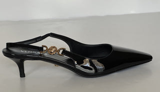 Versace Sling Back Patent Leather Shoe Black 9.5 US (39.5) 1012579 IT NIB $875