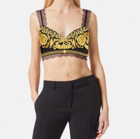 Versace Borocco Women's Black/Gold Silk Bralette 6 US (40 Eu) 1001347 NWT $1150