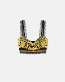 Versace Borocco Women's Black/Gold Silk Bralette 10 US (44 Eu) 1001347 NWT $1150