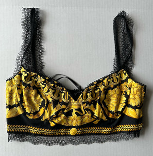 Versace Borocco Women's Black/Gold Silk Bralette 10 US (44 Eu) 1001347 NWT $1150