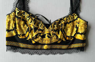Versace Borocco Women's Black/Gold Silk Bralette 10 US (44 Eu) 1001347 NWT $1150