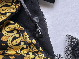 Versace Borocco Women's Black/Gold Silk Bralette 10 US (44 Eu) 1001347 NWT $1150