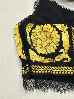 Versace Borocco Women's Black/Gold Silk Bralette 10 US (44 Eu) 1001347 NWT $1150