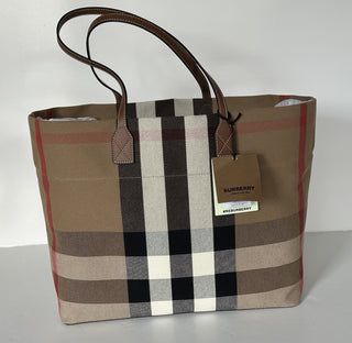 Burberry Check Canvas Medium London Tote Bag Taupe Brown Check 8084047 NWT $1390