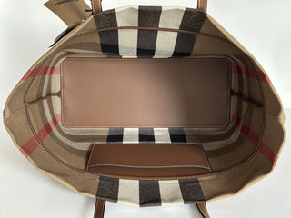 Burberry Check Canvas Medium London Tote Bag Taupe Brown Check 8084047 NWT $1390