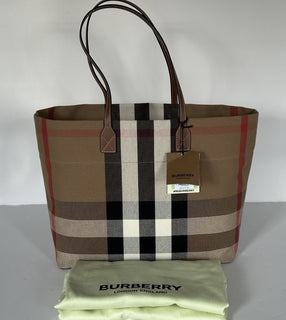 Burberry Check Canvas Medium London Tote Bag Taupe Brown Check 8084047 NWT $1390