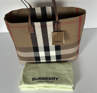 Burberry Check Canvas Medium London Tote Bag Taupe Brown Check 8084047 NWT $1390