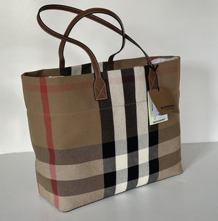 Burberry Check Canvas Medium London Tote Bag Taupe Brown Check 8084047 NWT $1390