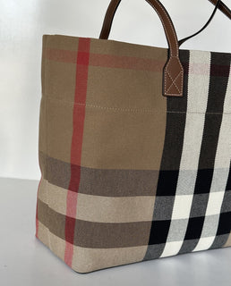 Burberry Check Canvas Medium London Tote Bag Taupe Brown Check 8084047 NWT $1390