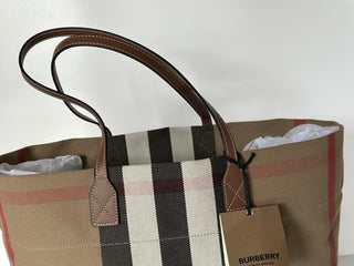 Burberry Check Canvas Medium London Tote Bag Taupe Brown Check 8084047 NWT $1390