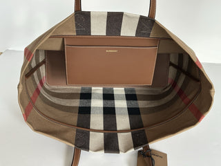 Burberry Check Canvas Medium London Tote Bag Taupe Brown Check 8084047 NWT $1390