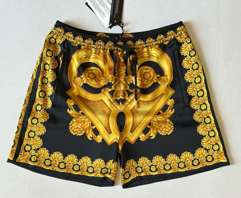 Versace Heritage Print Logo Womens Black/Gold Shorts 4 US (38) 1014394 NWT $1000