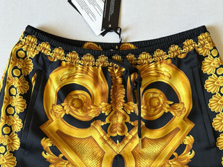 Versace Heritage Print Logo Womens Black/Gold Shorts 4 US (38) 1014394 NWT $1000