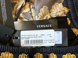 Versace Heritage Print Logo Womens Black/Gold Shorts 4 US (38) 1014394 NWT $1000