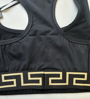 Versace Greca Border Cropped Gym Black Sport Bra M Made in Italy 1004104 NWT