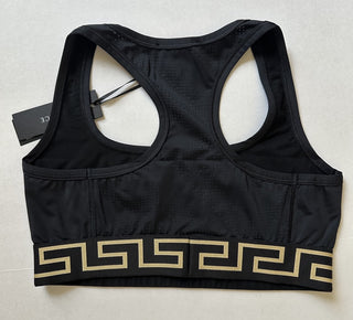 Versace Greca Border Cropped Gym Black Sport Bra M Made in Italy 1004104 NWT