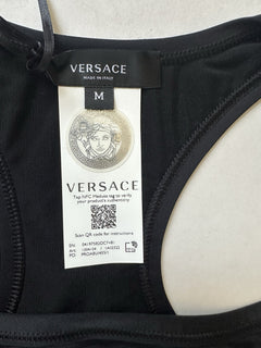 Versace Greca Border Cropped Gym Black Sport Bra M Made in Italy 1004104 NWT
