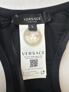 Versace Greca Border Cropped Gym Black Sport Bra L Made in Italy 1004104 NWT