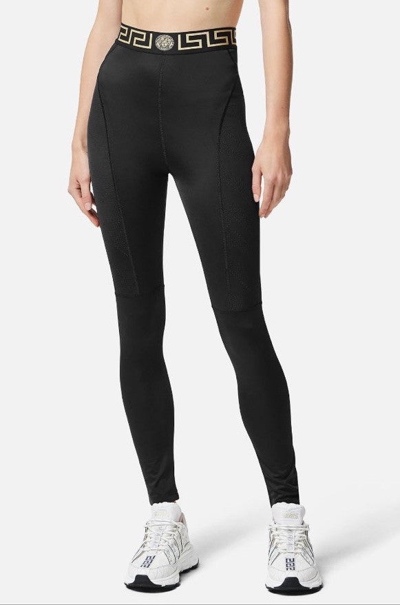 Versace Greca Border Gym Leggings Pants Black Small 1004103 NWT $920