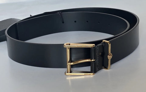 Versace Gold Buckle Black Calf Leather Belt 100 (40) Italy 1011124 NWT