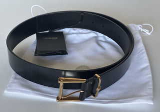 Versace Gold Buckle Black Calf Leather Belt 90 (36) Italy 1011124 NWT