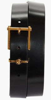 Versace Gold Buckle Black Calf Leather Belt 90 (36) Italy 1011124 NWT