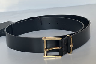 Versace Gold Buckle Black Calf Leather Belt 90 (36) Italy 1011124 NWT