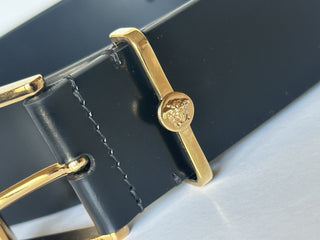 Versace Gold Buckle Black Calf Leather Belt 90 (36) Italy 1011124 NWT