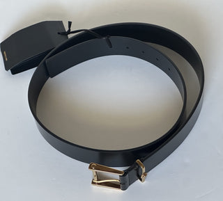 Versace Gold Buckle Black Calf Leather Belt 90 (36) Italy 1011124 NWT