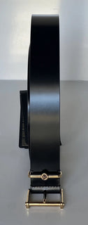 Versace Gold Buckle Black Calf Leather Belt 90 (36) Italy 1011124 NWT