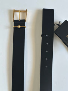 Versace Gold Buckle Black Calf Leather Belt 90 (36) Italy 1011124 NWT
