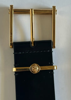 Versace Gold Buckle Black Calf Leather Belt 90 (36) Italy 1011124 NWT
