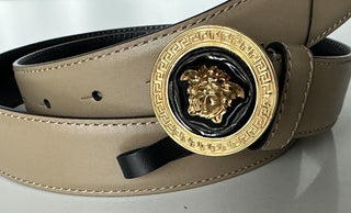 Versace Medusa-Buckle Brown Slim Calf Leather Belt 105 (42) IT 1012369 NWT $550