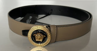 Versace Medusa-Buckle Brown Slim Calf Leather Belt 105 (42) IT 1012369 NWT $550