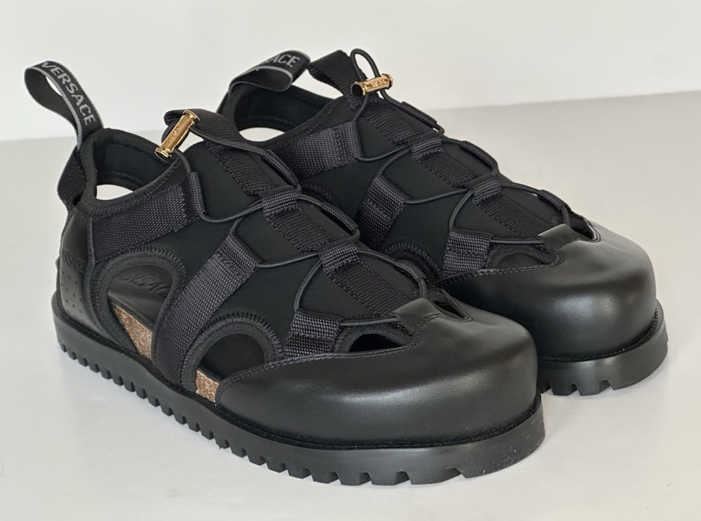 Versace Black Mules Leather Sandals 12.5 US (45.5 Eu) 1014481 Made in Italy NWT