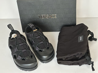 Versace Black Mules Leather Sandals 12.5 US (45.5 Eu) 1014481 Made in Italy NWT
