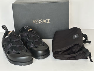 Versace Black Mules Leather Sandals 12.5 US (45.5 Eu) 1014481 Made in Italy NWT