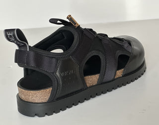 Versace Black Mules Leather Sandals 12.5 US (45.5 Eu) 1014481 Made in Italy NWT