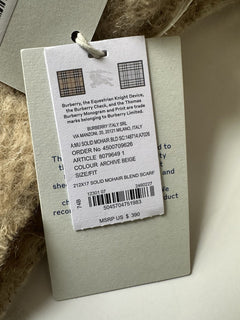 Burberry Solid Mohair Wool Scarf Archive Beige 212x17 80796491 Italy NWT $390