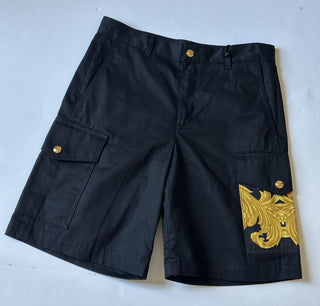 Versace Heritage Print Black Drill Fabric Shorts  48 Euro (32”) 1014373 NWT $900