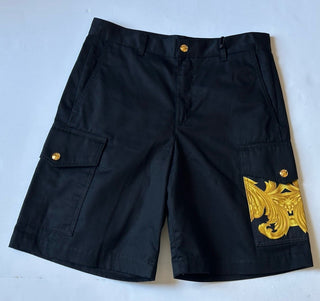 Versace Heritage Print Black Drill Fabric Shorts  48 Euro (32”) 1014373 NWT $900