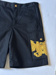Versace Heritage Print Black Drill Fabric Shorts 52 Euro (36”) 1014373 NWT $900