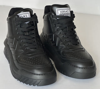 Versace Greca Leather High Top Black Sneakers 12 US (45 Eu) 1011349 IT NWT $1175