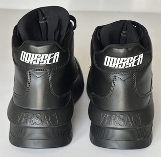 Versace Greca Leather High Top Black Sneakers 12 US (45 Eu) 1011349 IT NWT $1175