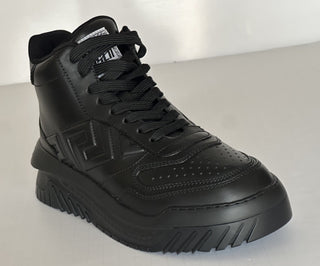 Versace Greca Leather High Top Black Sneakers 12 US (45 Eu) 1011349 IT NWT $1175